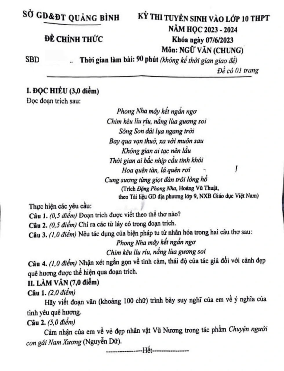 Kỳ quan động Phong Nha vào đề thi tuyển sinh lớp 10 - 1