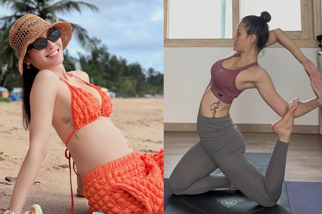 Phương Trinh Jolie mang bầu lần 3: Vóc dáng gợi cảm, tập động tác yoga khó