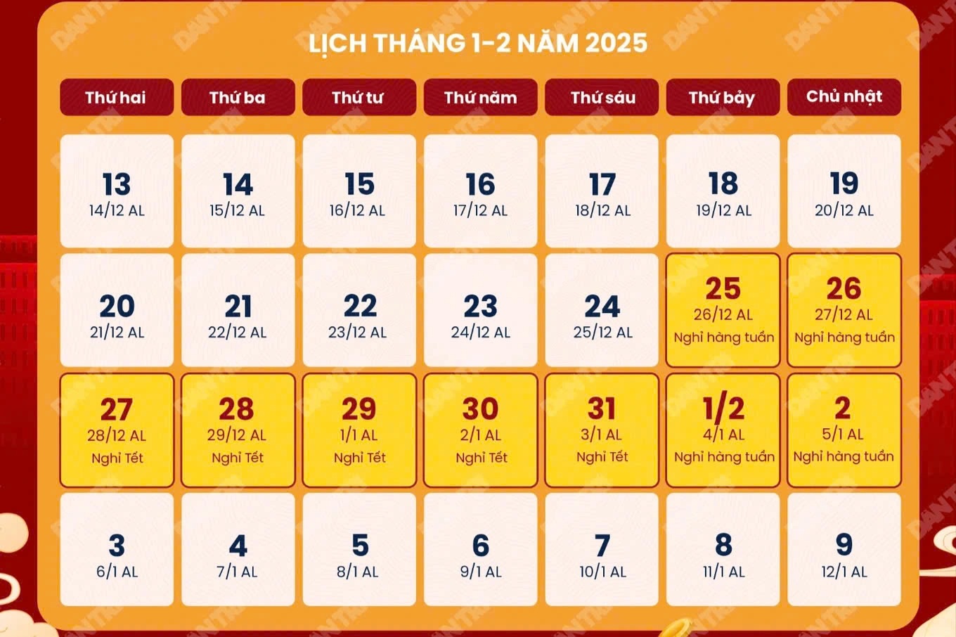 Hà Nội thông báo lịch nghỉ Tết Ất Tỵ và các ngày lễ lớn năm 2025