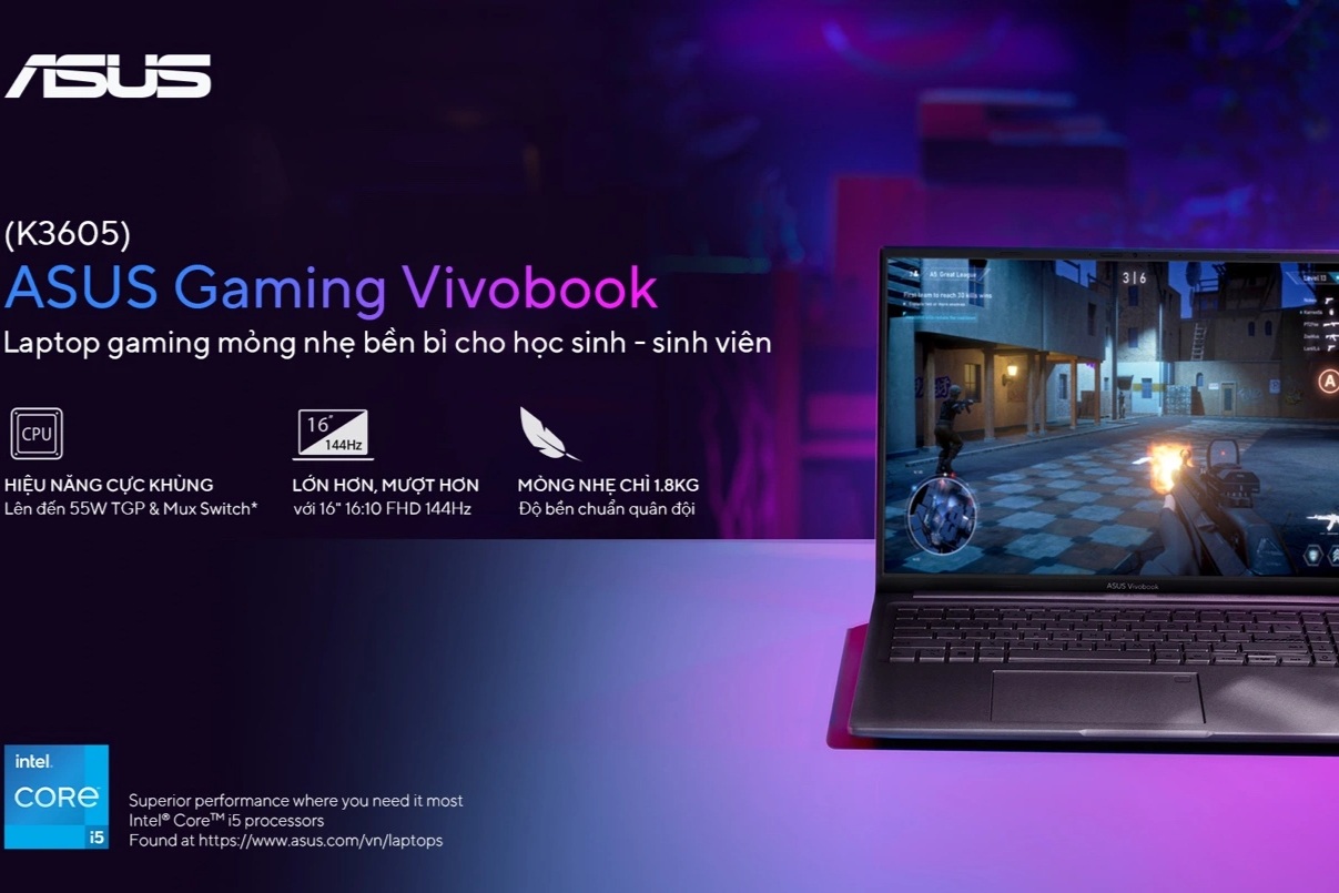 ASUS Gaming Vivobook K3605 - chiếc laptop gaming mỏng nhẹ dành cho học sinh, sinh viên