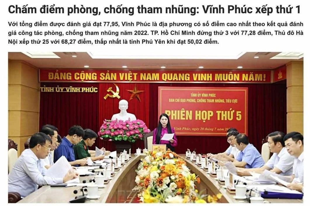 Vĩnh Phúc nhiều năm đứng top đầu cả nước về phòng, chống tham nhũng