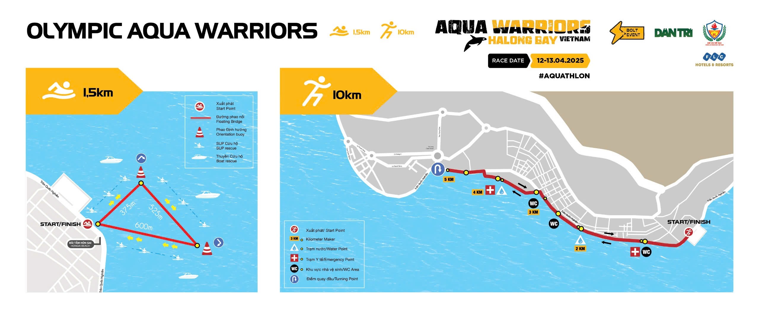 Các nội dung thi đấu Aqua Warriors Halong Bay 2025 diễn ra trong hai ngày 12/4 và 13/4.