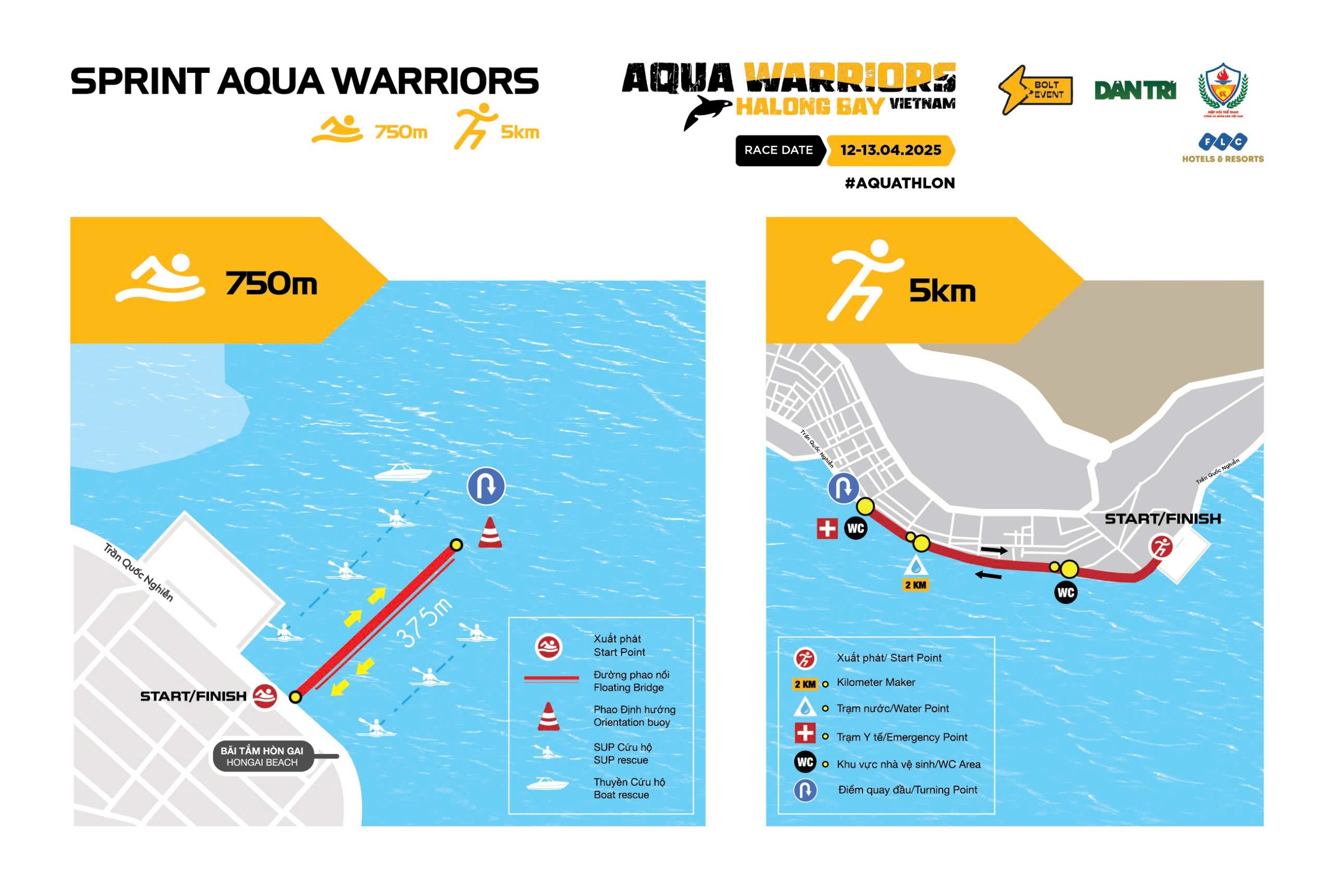 Các nội dung thi đấu Aqua Warriors Halong Bay 2025 diễn ra trong hai ngày 12/4 và 13/4.