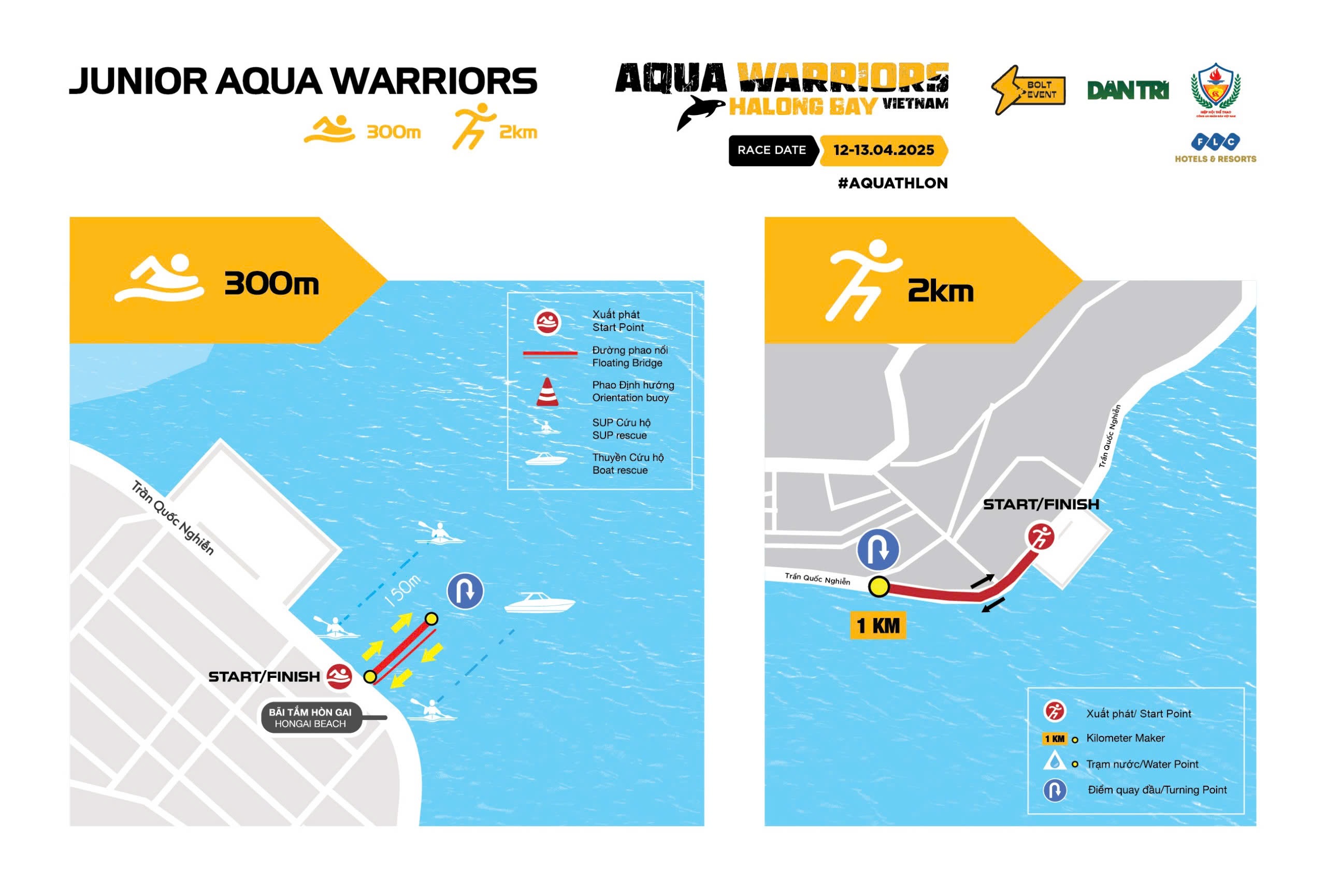 Các nội dung thi đấu Aqua Warriors Halong Bay 2025 diễn ra trong hai ngày 12/4 và 13/4.