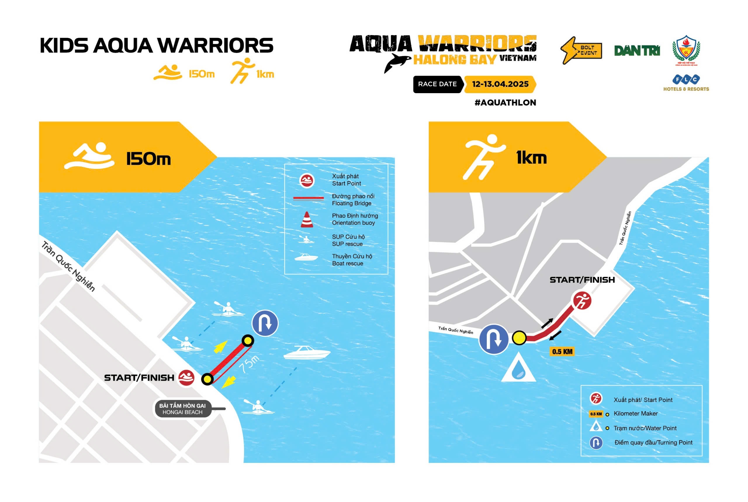 Các nội dung thi đấu Aqua Warriors Halong Bay 2025 diễn ra trong hai ngày 12/4 và 13/4.