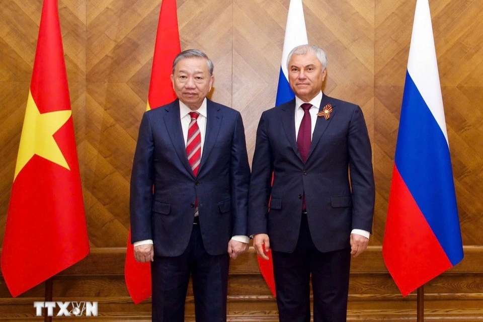 Tổng Bí thư Tô Lâm hội kiến Chủ tịch Duma Quốc gia Nga Vyacheslav Volodin