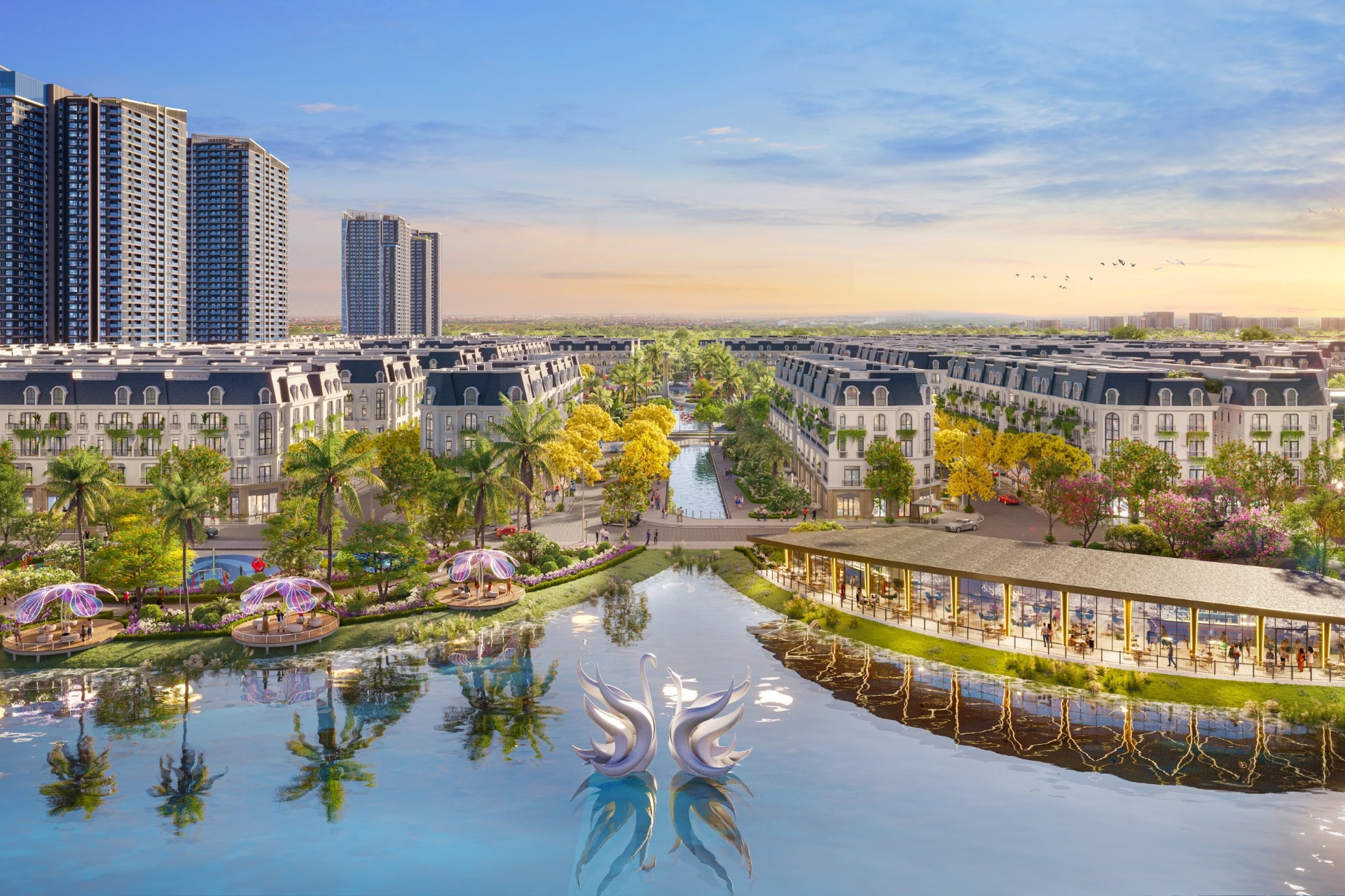Tiềm năng kinh doanh shophouse trục đại lộ Đỗ Mười và Swan Lake Hoang Huy New City