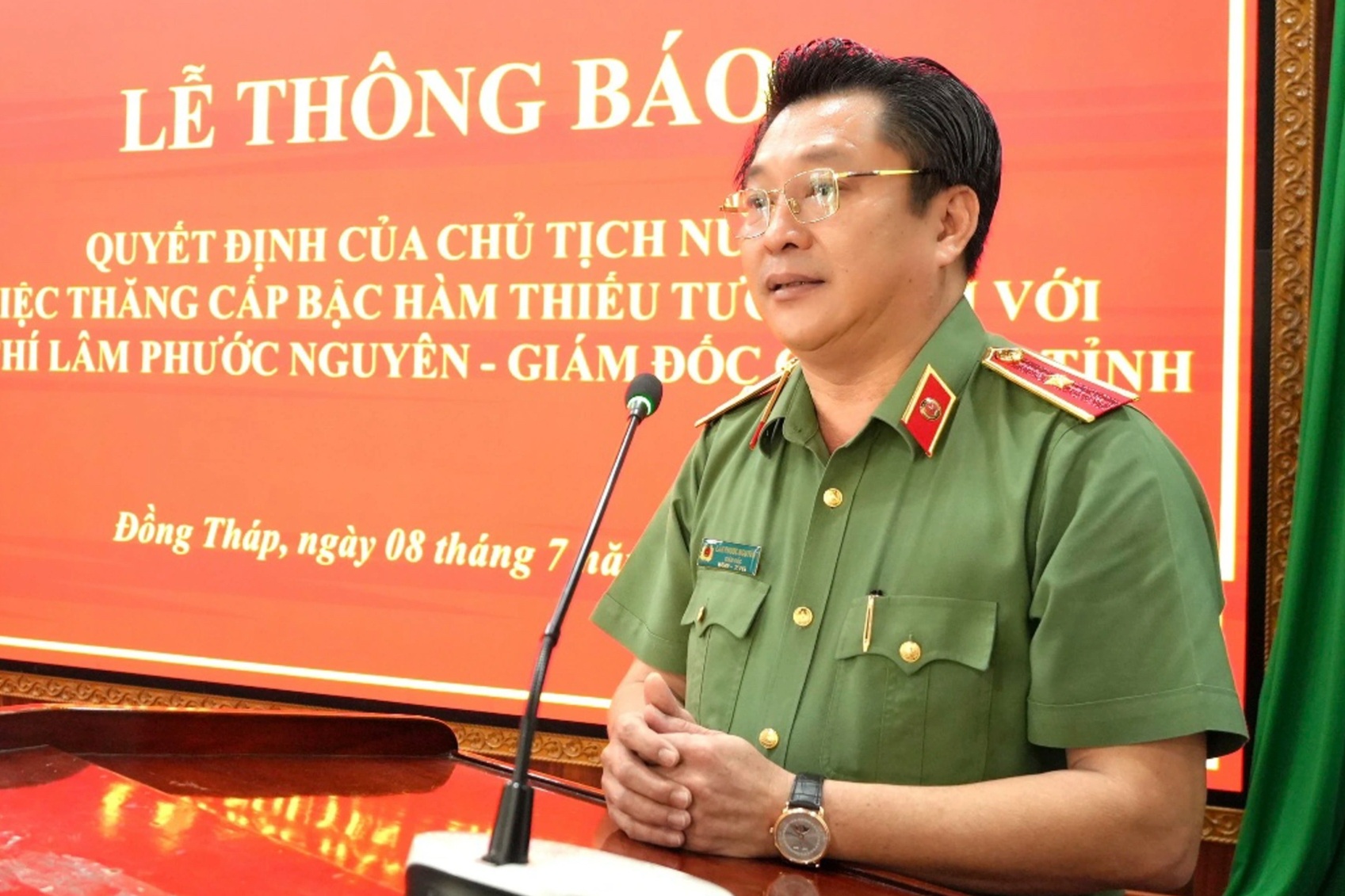Giám đốc Công an tỉnh Đồng Tháp được thăng cấp bậc hàm Thiếu tướng