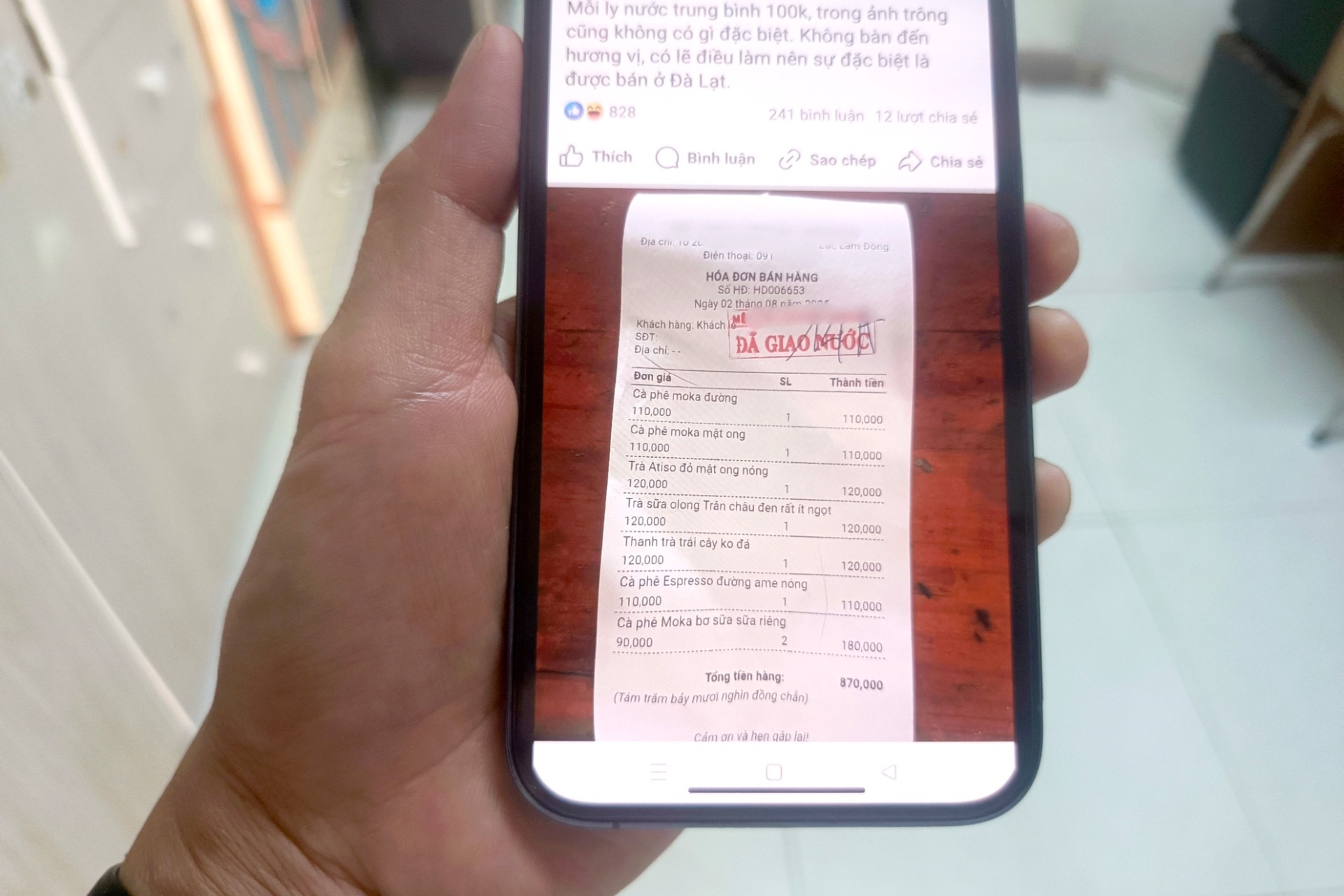 Du khách tố quán cà phê ở Đà Lạt bán đồ uống “giá chát”