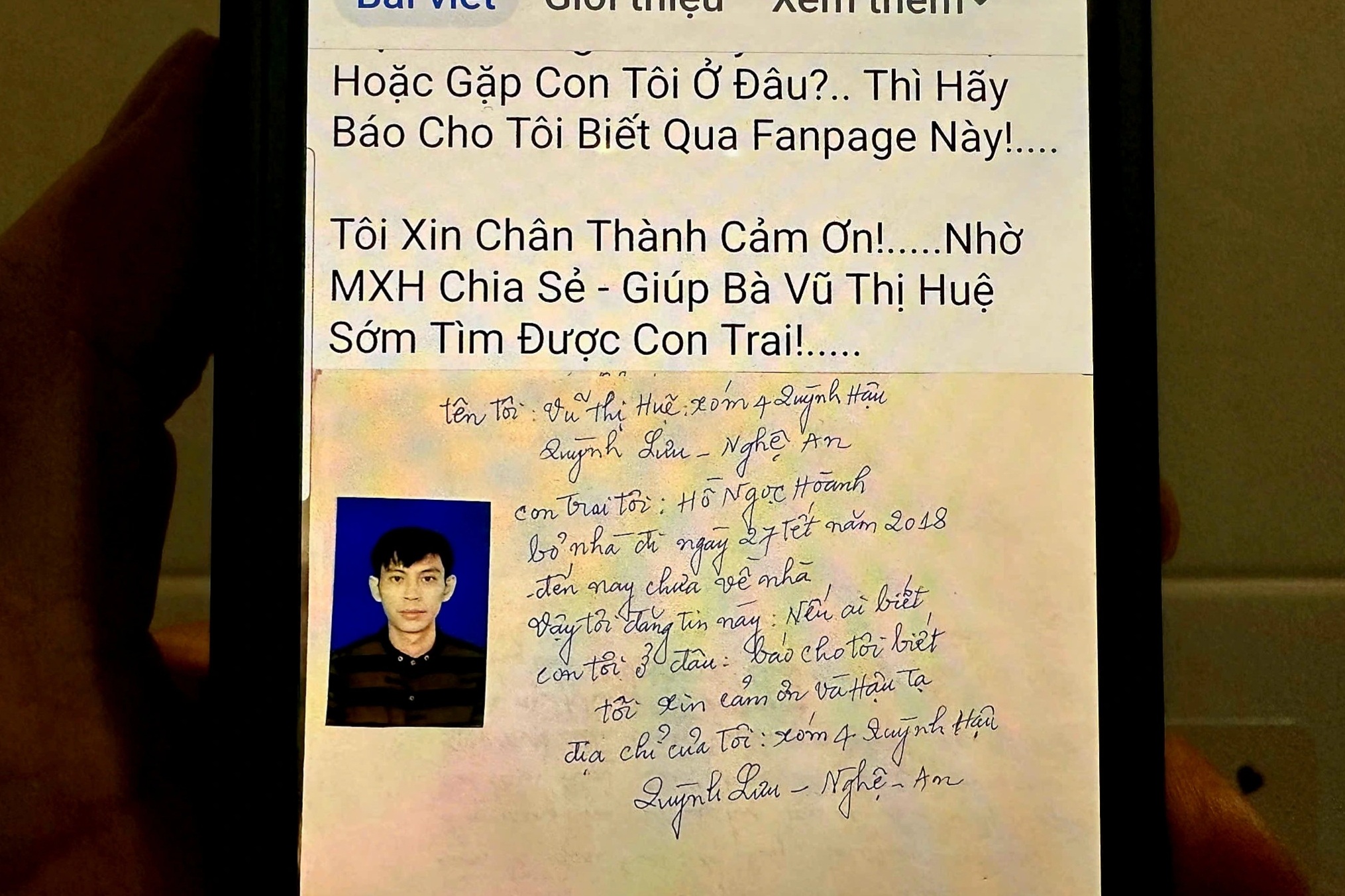 Người mẹ lên mạng thông báo tìm con trai mất tích 7 năm