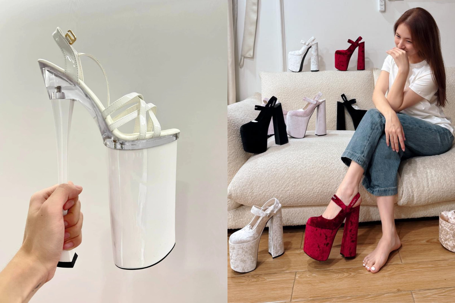 Bộ sưu tập giày "cà kheo" giúp Hòa Minzy như hoa hậu, đôi 30cm gây choáng