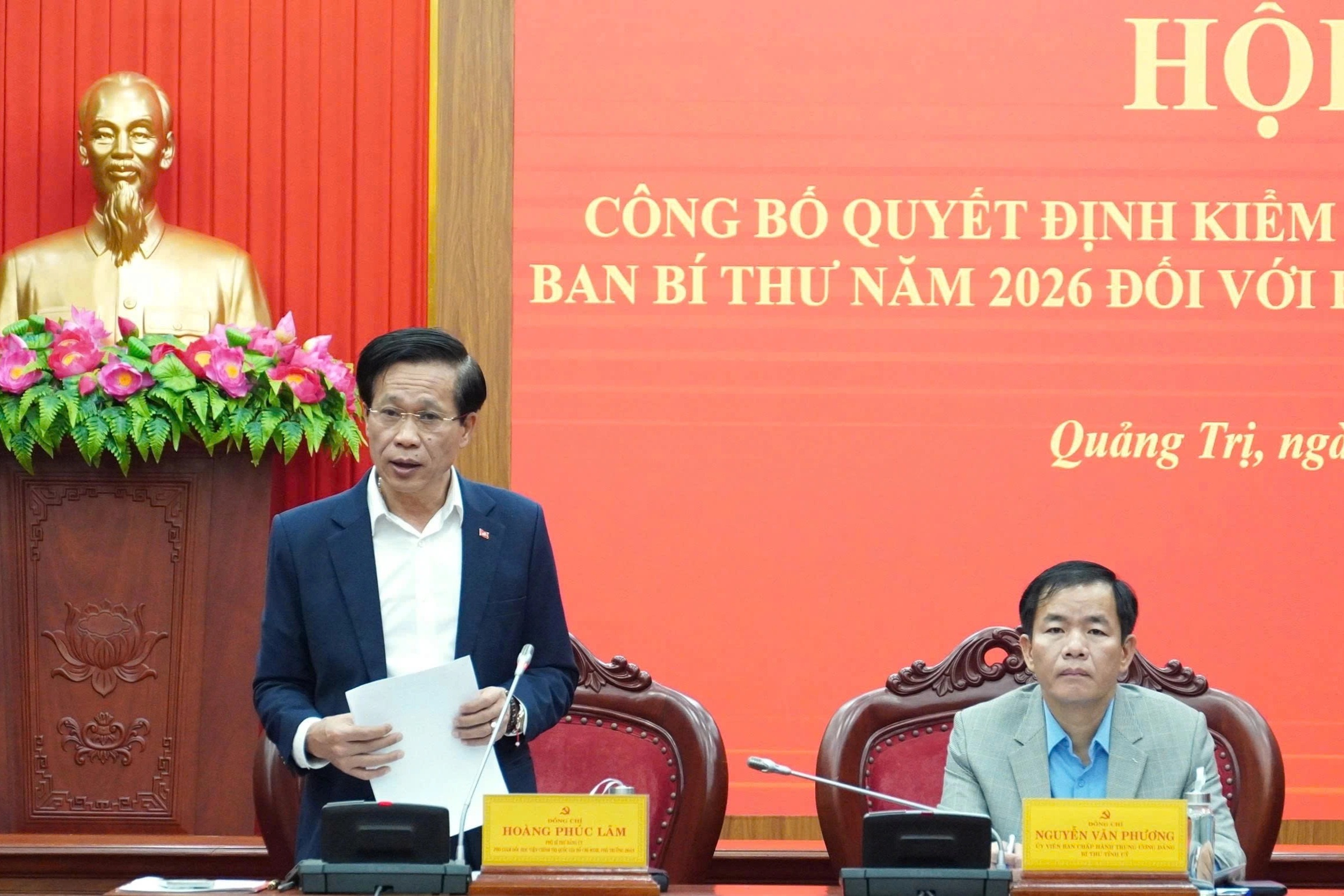 Công bố quyết định kiểm tra, giám sát Ban Thường vụ Tỉnh ủy Quảng Trị