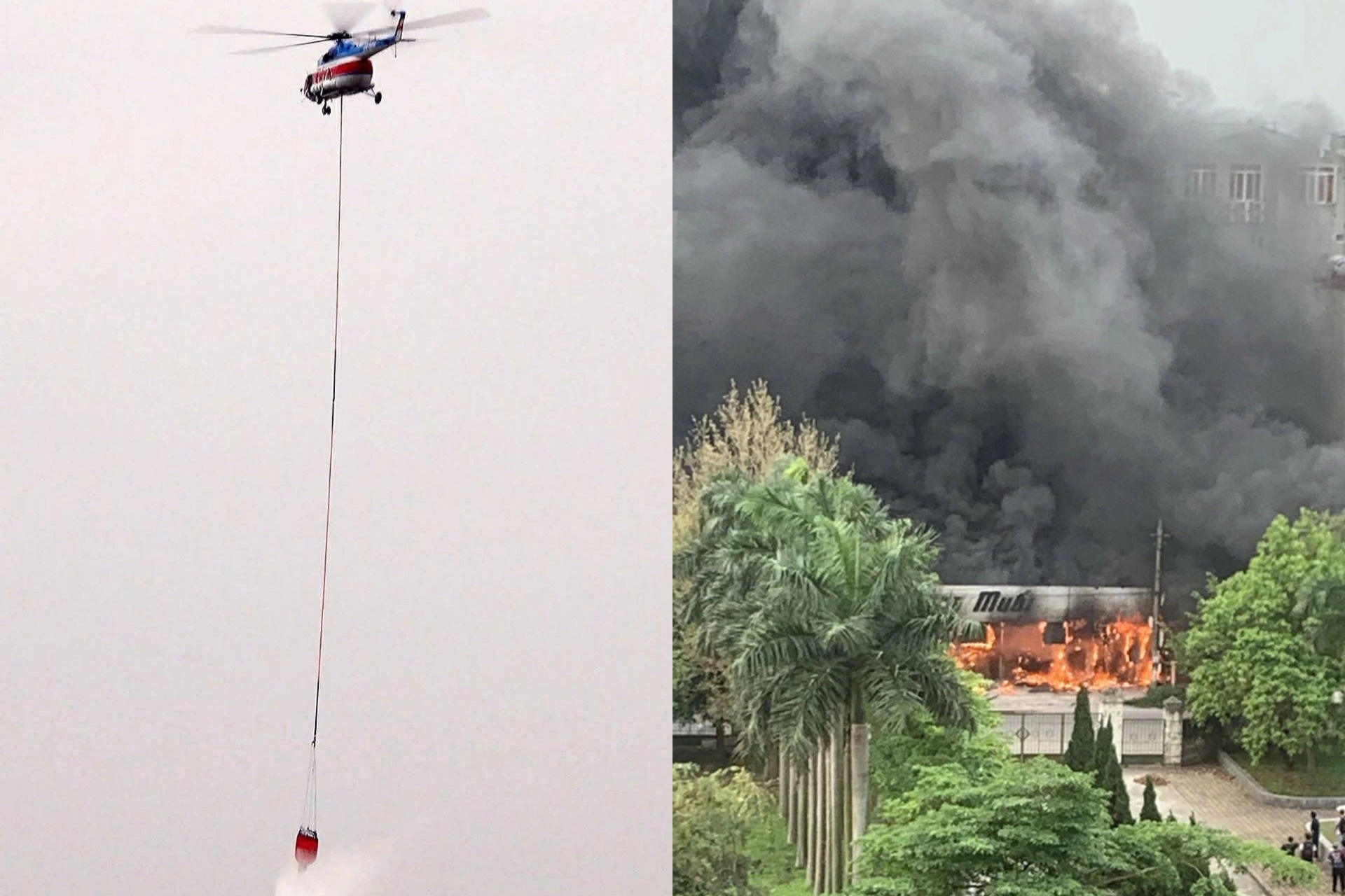 Huy động trực thăng dập đám cháy tại khu đô thị ở Bắc Ninh