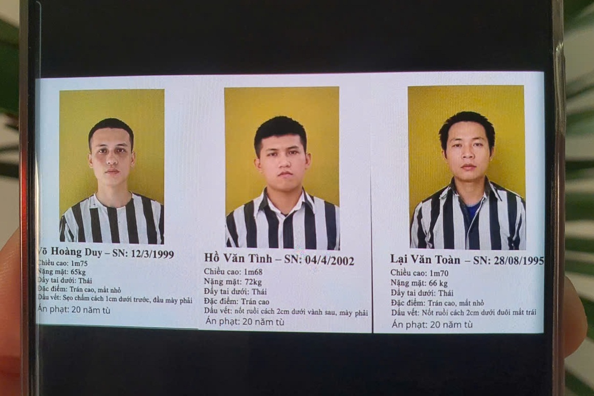 Công an thông tin đặc điểm nhận dạng chi tiết của 3 phạm nhân trốn trại