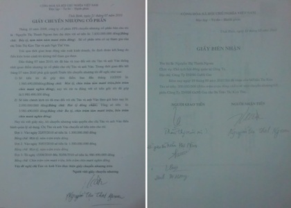 Bà Trần Thị Kim Tân bên những vỏ bình ga của Cty GaMi Gas đã bị bán cho người khác.