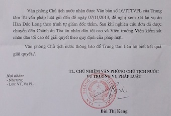 Văn phòng Chủ tịch nước đề nghị làm rõ vụ Hàn Đức Long - 1 Văn phòng Chủ tịch nước đề nghị làm rõ vụ Hàn Đức Long