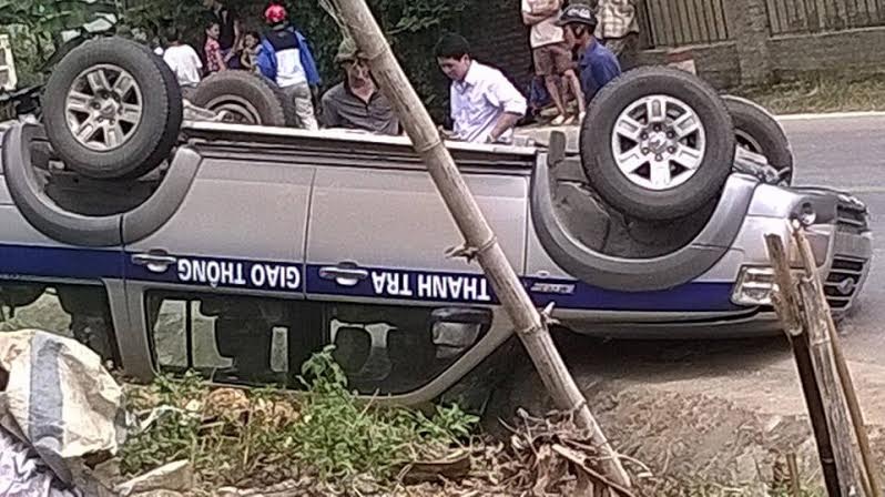 Hiện trường vụ tai nạn lật xe Thanh tra giao thông tỉnh Cao Bằng.