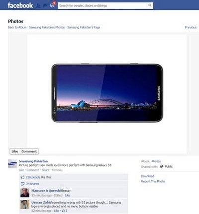 Hình ảnh rò rỉ trên Facebook của Samsung Pakistan