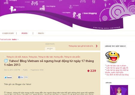Yahoo Việt Nam đóng cửa dịch vụ blog - 1 Yahoo Việt Nam thông báo đóng cửa blog.