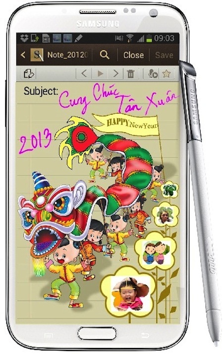 Tấm thiệp “Cung chúc tân xuân” đáng yêu được thiết kế trên
Galaxy Note II