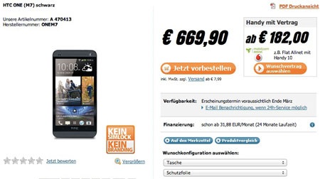 HTC One được chào giá 18,3 triệu đồng - 2 Giá niêm yết của HTC One trên trang Notebooksbilliger.de của Đức là 18,5 triệu đồng.