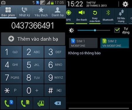 Galaxy Grand Duos hỗ trợ 2 SIM và chuyển đổi nhanh rất dễ dàng