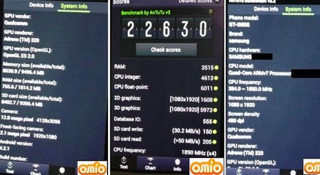 Lộ cấu hình Galaxy S IV với chip lõi tứ tốc độ 1,8 GHz - 1 Ảnh chụp benchmark mới nhất hé lộ cấu hình của Galaxy S IV.