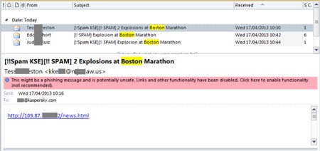 Xuất hiện virus ăn theo vụ đánh bom ở Boston - 1 Đường link đính kèm trong mail.