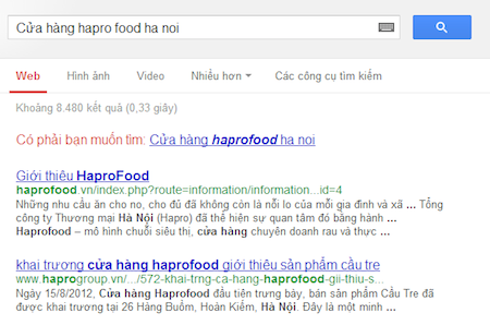 Kết quả của Google tại thời điểm viết bài