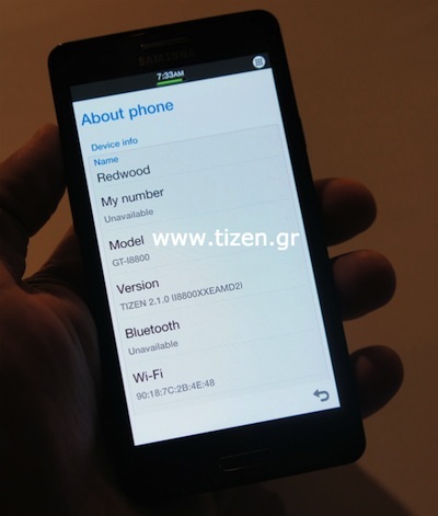  Samsung I8800 Redwood sẽ sử dụng phiên bản Tizen 2.1.0.