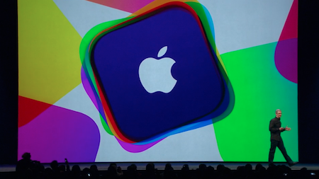 Cộng đồng công nghệ Việt hào hứng “mổ xẻ” iOS 7 - 2 Sân khấu chính xuất hiện banner đầy màu sắc như một ngụ ý về một nền tảng thế hệ mới của iOS.