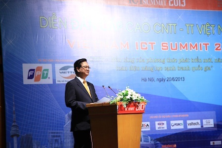 Thủ tướng: CNTT thành phương thức phát triển mới - 1 Thủ tướng Nguyễn Tấn Dũng phát biểu khai mạc ICT Summit 2013.