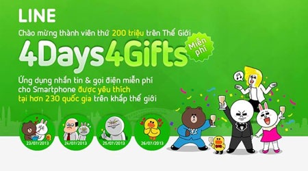 4 bộ sticker sẽ được tặng miễn phí cho người dùng LINE