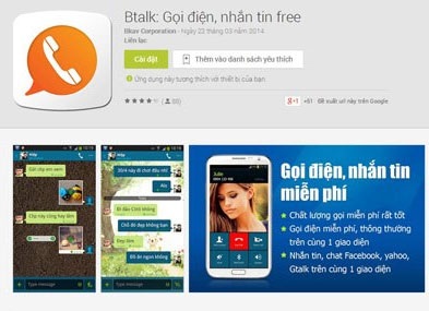 Bkav bí mật cung cấp dịch vụ nhắn tin, gọi điện miễn phí - 1 Giao diện ứng dụng Btalk trên gian hàng Google Play.