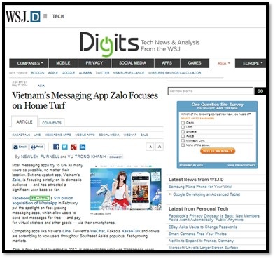 Ứng dụng OTT Việt xuất hiện trên Wall Street Journal - 1 Việt Nam vẫn là thị trường mà Zalo hướng đến