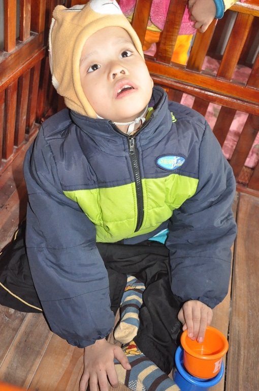 Những lúc ra ngoài, chị Thủy phải cho các con vào cũi để không bị ngã.