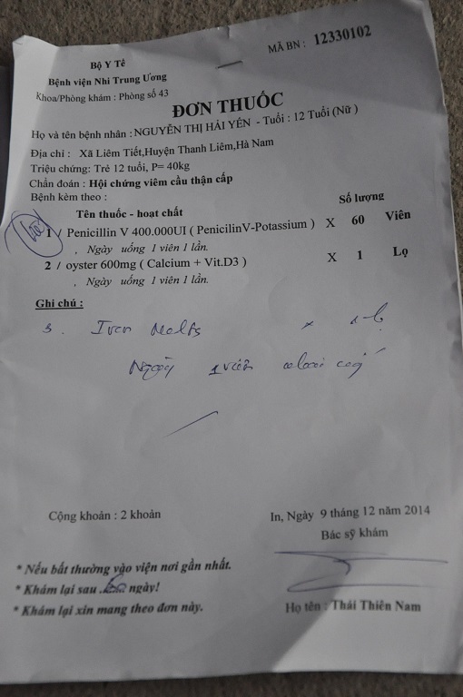 Hiện nay Yến còn phải điều trị cả viêm cầu thận cấp.