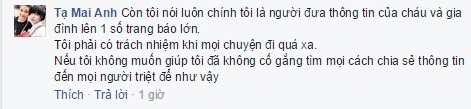 Sự thật về tin đồn gia đình bé Phương Anh đã nhận được... 10 tỉ đồng - 4 Tạ Mai Anh còn khẳng định là người đưa thông tin của cháu và gia đình lên 1 số trang báo lớn.