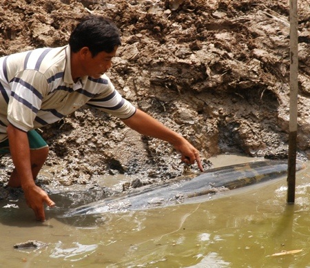 Quả bom do anh Thạch Hường phát hiện
ra ở lòng đầm