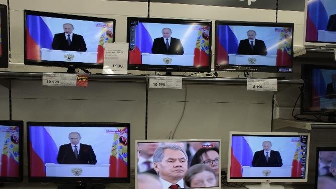 Bài phát biểu của nhà lãnh đạo Nga được phát trực tiếp trên các kênh truyền hình Nga.