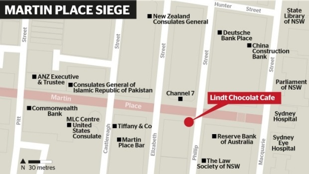 Quán cà phê Lindt, nơi xảy ra vụ bắt cóc.
