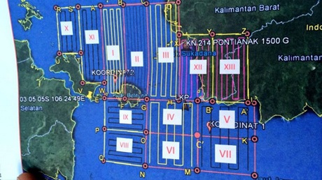 Bản đồ phân chia 13 khu vực tìm kiếm trong ngày 30/12.