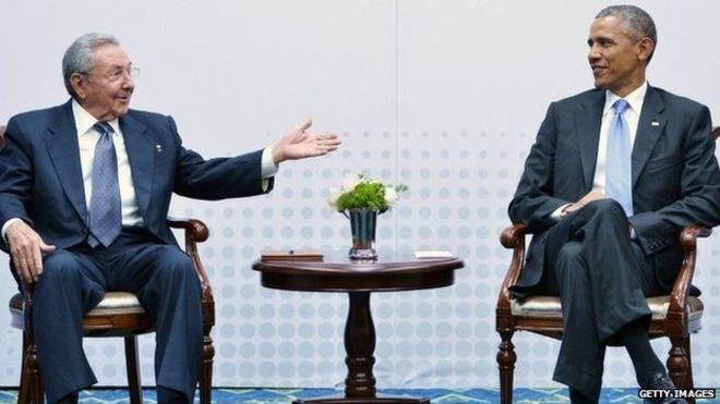 Ông Obama yêu cầu quốc hội loại Cuba khỏi danh sách bảo trợ khủng bố - 1 Lãnh đạo Cuba, Mỹ gặp nhau tại Panama hồi tuần trước (Ảnh: