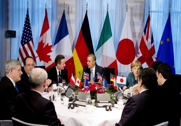 G7 lo ngại về căng thẳng ở Biển Đông, Hoa Đông - 1 Các lãnh đạo G7 nhóm họp tại Bỉ năm 2014 (Ảnh: