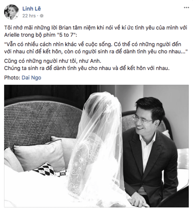Ảnh đời thường của cô gái đánh cắp trái tim "soái ca VTV" - 3 Cách đây hai ngày 14/9, nữ nhà văn Linh Lê bất ngờ chia sẻ trên trang cá nhân một bức ảnh cưới với lời đề tựa vô cùng ngọt ngào.