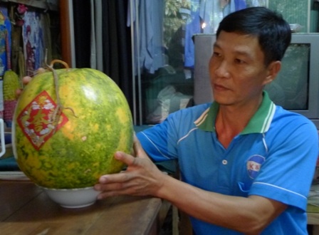 “Trái dưa hấu để 9 tháng không thối là chuyện... bình thường” - 1 Qua gần 9 tháng, trái dưa của anh Quới nhìn vẫn còn tươi ngon