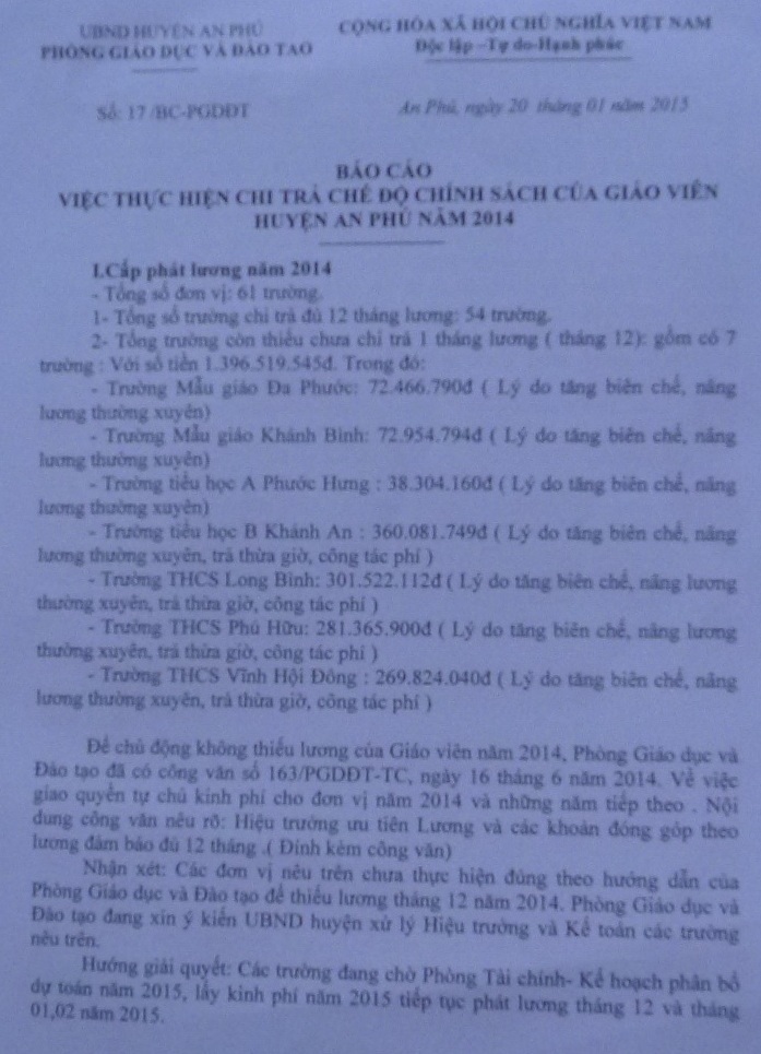 An Giang: Giáo viên nhiều trường bị nợ lương - 2 An Giang: Giáo viên nhiều trường bị nợ lương
