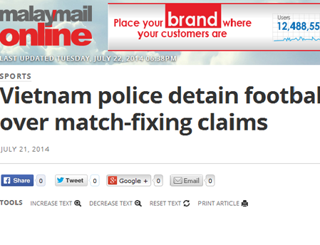 Báo chí nước ngoài bắt đầu đưa tin về vụ dàn xếp tỷ số ở V-League
