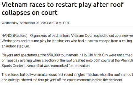 Vụ sập trần NTĐ Phan Đình Phùng xuất hiện trên tường thuật của Reuters