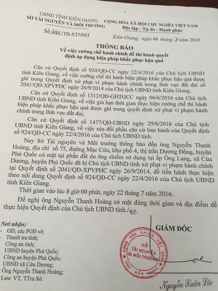 Bài 5: Phớt lờ công văn Chính phủ… Kiên Giang chuẩn bị cưỡng chế lấy đất dân - Ảnh 2. Bài 5: Phớt lờ công văn Chính phủ… Kiên Giang chuẩn bị cưỡng chế lấy đất dân - Ảnh 2.